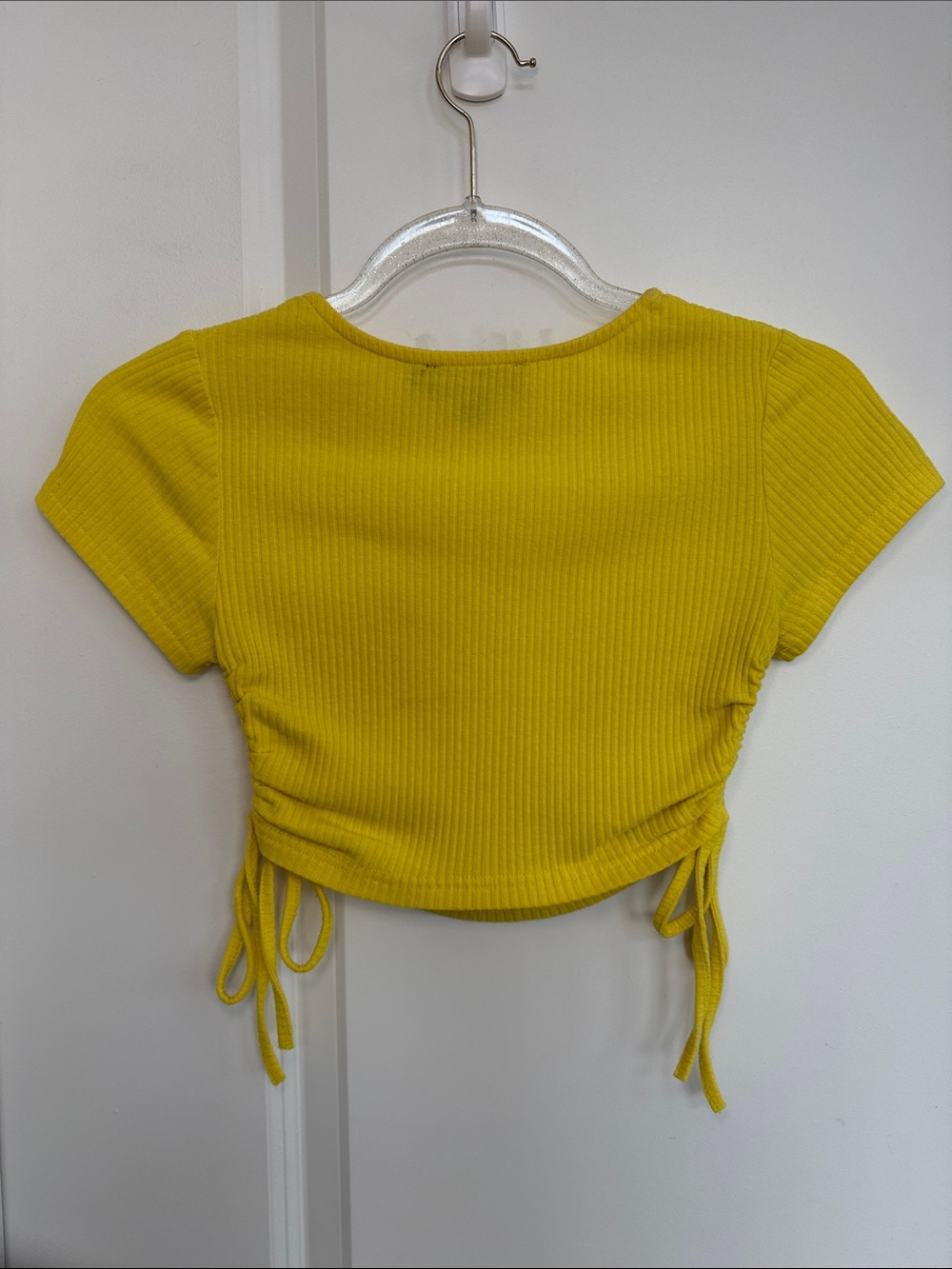 Motel Rocks Bright Yellow Ribbed Drawstring Crop Top - Picture 3 of 3